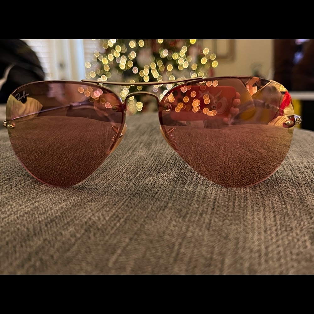 Ray Ban Rose Gold Lense Aviator Sunglasses